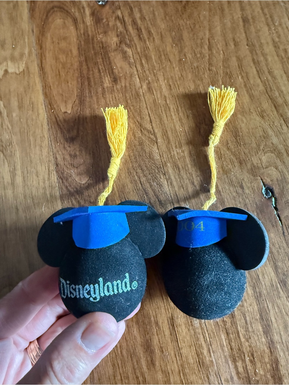 Disneyland Mickey Mouse Graduation Cap Ornaments 2004 set of 2 NEW!